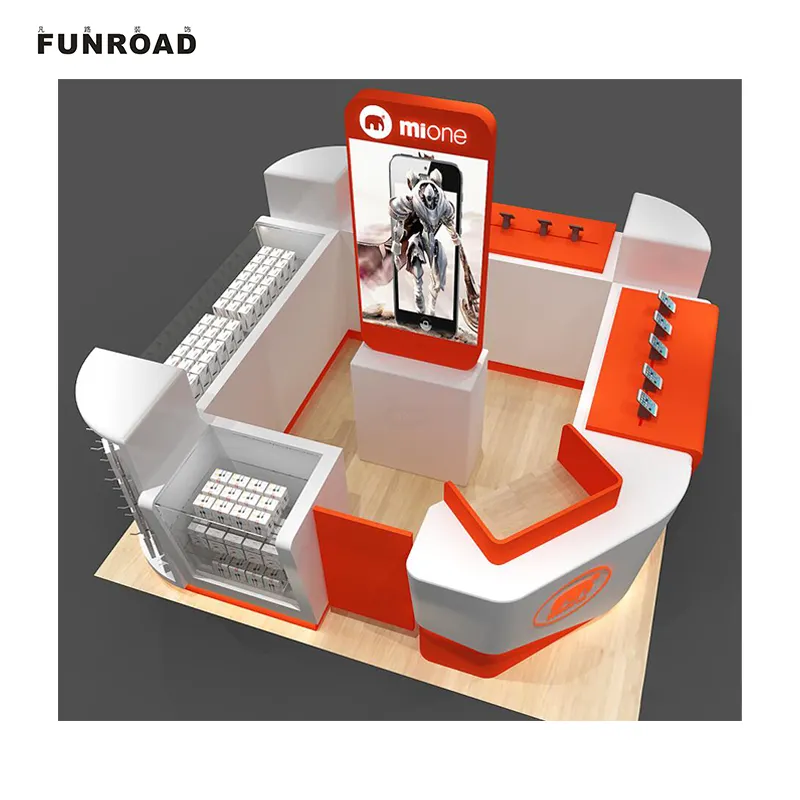Funroad telefone celular de madeira reparo 3d, design kiosk de móveis compras centro de showcase para venda