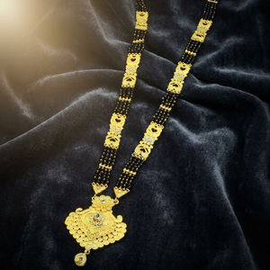 Collar Mangalsutra con Cuentas Negras Chapadas en Oro de 24K, Joyería Tradicional para Bodas, con Piedras AD, Venta al Por Mayor - Product Image 1
