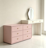 Coiffeuse de maquillage de couleur personnalisable avec miroir | Commode extensible en bois massif de style crème