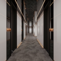 Conception de décoration minimaliste pour appartement d'hôtel, dessin CAO de construction 2D, visualisation par rendu 3D