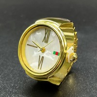 Reloj de Anillo Romano Minimalista, Movimiento de Cuarzo, Aleación de Oro y Plata, Esfera Negra y Blanca, Correa Elástica de Acero Inoxidable, Unisex