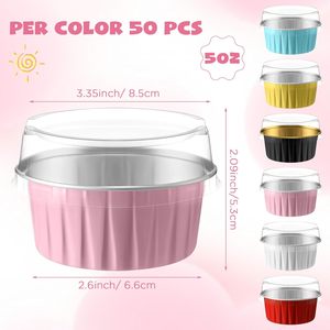 Gold/<b>Red</b> Aluminum Foil Baking Cupcake Cups 125ml PP Plastic Lid <b>Microwavable</b> Food Grade Disposable Custom Containers - Product Image 2