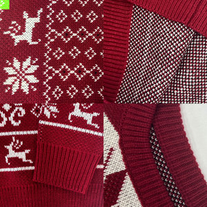 Suéter Navideño Rojo Unisex, Suéter Vintage con Diseño <span class=keywords><strong>de</strong></span> Reno y Copo <span class=keywords><strong>de</strong></span> Nieve, Tejido Jacquard, Cuello Redondo, Cálido y Divertido - Product Image 3