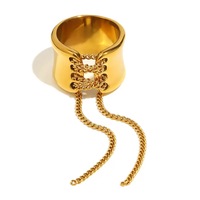 Ins beliebte Gold Metall Korsett Gürtel Ketten ring wasserdichte offene Design Quaste breite Band Ringe für Damen