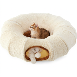 Wholesale <b>Cat</b> Tunnel Bed <b>Plush</b> Indoor Pet Cave Sleeping Nest With Washable Cushions Cute Donut Play Toys Foldable <b>Cat</b> Tunnel Bed - Product Image 1