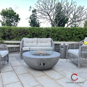 Modern açık yuvarlak gaz ateş çukuru ve pürüzsüz honlanmış yüzey ve gaz yakıt ısıtma ile kase şekline mangal GFRC GRC beton - Product Image 5