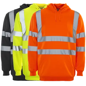 Sudadera con capucha y cordón reflectante de gran tamaño de algodón 100% de alta calidad con logotipo bordado, camisas de trabajo personalizadas para hombre