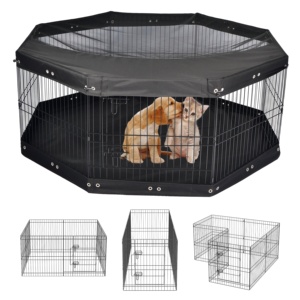 Enclos pliable en métal à 8 panneaux pour animaux de compagnie, <span class=keywords><strong>cage</strong></span> à lapins, parc pour chat et chien, clôtures avec couvercle supérieur et coussin inférieur - Product Image 1