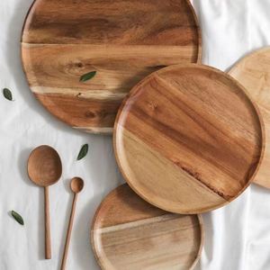 Modern Design Acacia Wood <b>Dinner</b> Plates and <b>Trays</b> Pastry and Fruit Plates with Tea Bread Dried Fruits - Product Image 2