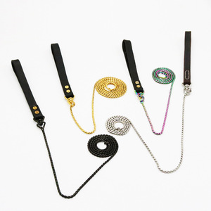 Hochwertiges Echt leder griff Edelstahl Slip Trainings halsband und Leine Set Mehrfarbige 120cm Slip Chain für Hund - Product Image 6