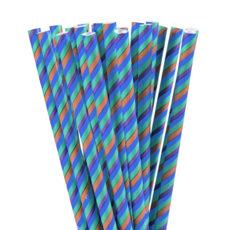 Blue Stripe Paper Straw Individually Wrapped Paper Straws