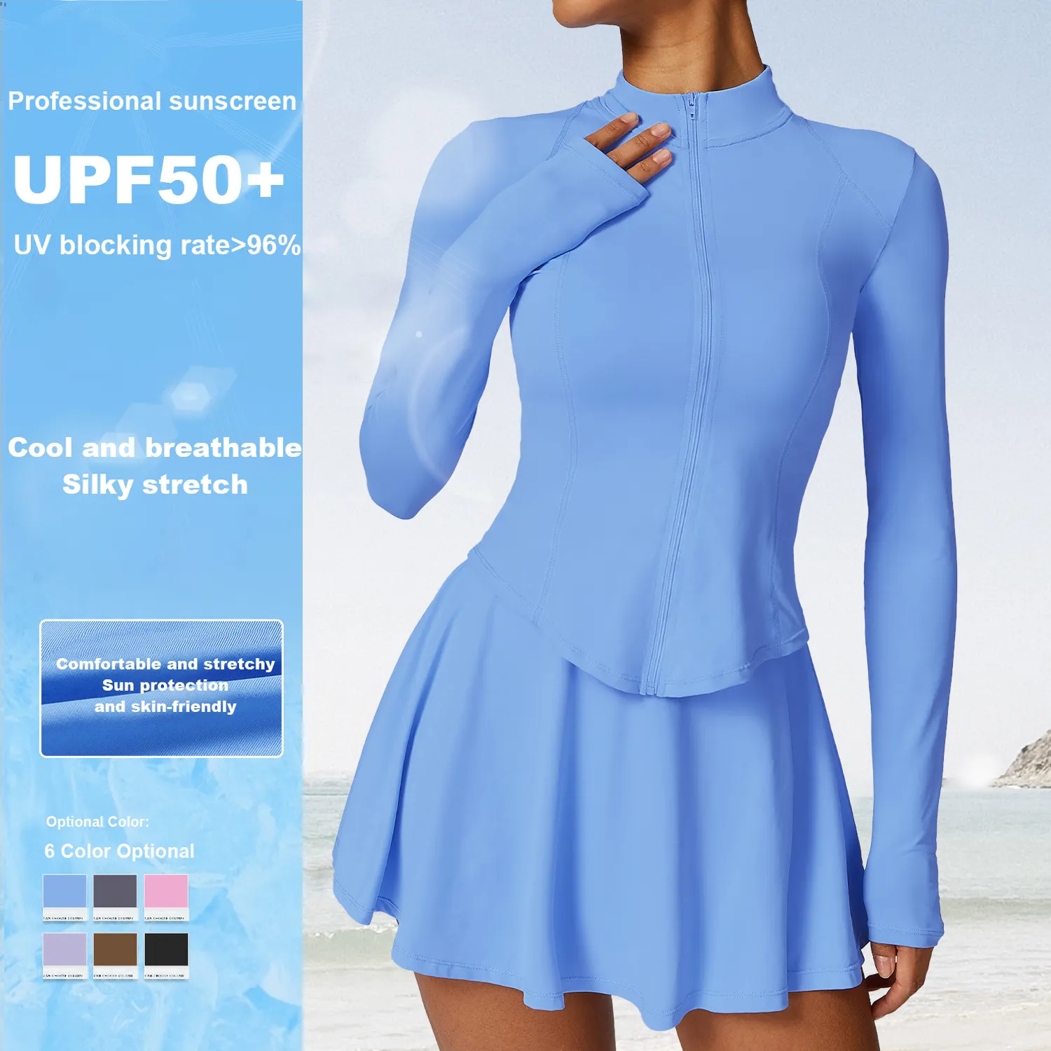 Vêtements de protection solaire pour les sports d'été Upf 50 + Top de protection anti-UV à manches longues Veste de protection solaire respirante pour femmes