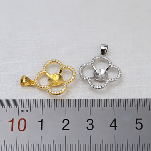 Pendentif en argent S925 Wenchi, motif herbe porte-bonheur, pour femme, avec perle 9-10 mm et support en cire d'abeille, accessoire de bijouterie DIY tendance - Product Image 3