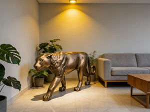 屋外庭園装飾等身大ブロンズ鋳造動物像真鍮製パンサー像 - Product Image 3