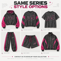 Sweat-shirt à capuche court personnalisé à blocs de couleur avec motif abstrait courbé, effet délavé, pour femme, style streetwear