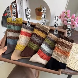 Women's Mid Calf Socks Striped Rainbow Retro Casual Autumn Winter Comfortable Sweat Absorbing Polyester Fiber - Product Image 2