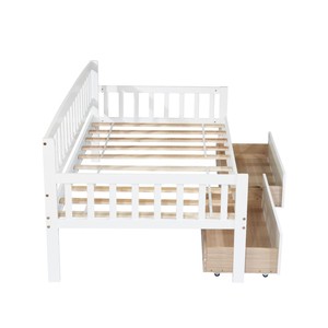 White Solid Wood <b>Kids</b> <b>Storage</b> Bed With Drawers And Guardrails For Bedroom Child Use - Product Image 5