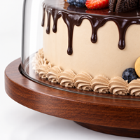 Meilleures ventes : Support à gâteau rond en bois d'acacia avec cloche en verre, présentoir à desserts pour boulangerie et café