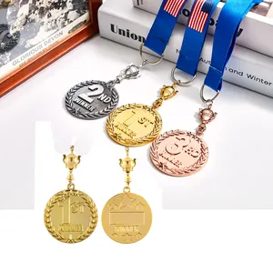 Toptan çift altın madalya-Bakır kaplama altın özel 3d çift logo futbol spor ödül madalya süblimasyon şerit kordon
