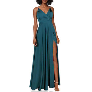 Sexy Spaghetti Straps Profundo V Neck Satin <span class=keywords><strong>Prom</strong></span> Dress Alta Dividir Longo Partido Formal Vestidos de Noite Cocktail - Product Image 4