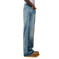 Fabricant de jeans en denim pour hommes en coton biologique selvedge, coupe large et ample, délavé, avec rivets en cuivre, effet vintage usé, direct usine