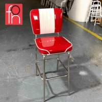 Tabouret de bar haut rétro bicolore rouge et blanc, design américain, pour discothèque et restaurant