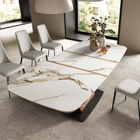 Mesa de Comedor Extensible de Piedra Sinterizada y Madera de Estilo Nórdico, Tamaño Grande, Precio de Fábrica, Gran Venta