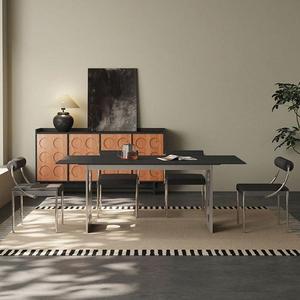 โต๊ะรับประทานอาหารสแตนเลสทรงสี่เหลี่ยมสไตล์โมเดิร์นมินิมอลพร้อมท็อปหินสำหรับพื้นที่ใช้สอยในอพาร์ทเมนต์ขนาดเล็ก - Product Image 3