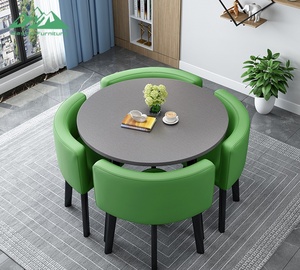 Ensemble de salle à manger moderne Wayon, <span class=keywords><strong>table</strong></span> noire, pieds en métal et en bois massif, 4 chaises rembourrées grises, compact - Product Image 4