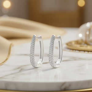Orecchini a Cerchio in Argento 925 Placcato Oro Bianco con Cristalli Rotondi Incastonati, Stile Classico per Uso Quotidiano Femminile - Product Image 2