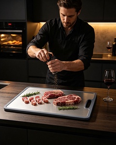 <span class=keywords><strong>Planche</strong></span> à découper double face en acier inoxydable 304 et titane avec bord en silicone, antibactérienne, compatible lave-vaisselle, pour la pâtisserie à domicile - Product Image 2