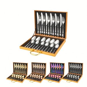 Wholesale High Quality <b>Mirror</b> Gold Cutlery Set Stainless Steel 24pcs Knife Spoon Fork Set Wedding Flatware Gift for Sale - Product Image 2