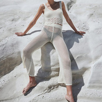 Grensoverschrijdende Europese Amerikaanse Nieuwe Sexy Holle Doorzichtige Losse Mouwloze Strandshirt Bikini Lange Broek Bescherming Tegen De Zon Effen