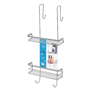Estante Rectangular de 2 Niveles con Gancho para Ducha, Cromado Satinado, 25.5 cm de Largo, Almacenamiento para Baño - Product Image 1