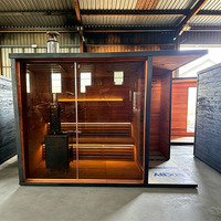 Sauna sec en bois HIBOSK au design moderne, pour intérieur et extérieur, avec douche intégrée et poêle infrarouge, magnifique sauna extérieur