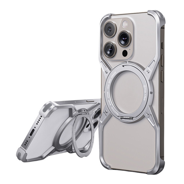 Aluminium Alloy Frameless 360 Degree Rotation Magnetic Ring Stand X-shaped Phone Case for iPhone 12 13 14 15 16 Pro Max Plus
