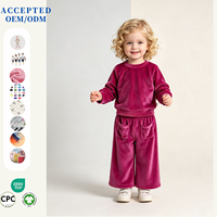 Ensemble en velours pour enfants, haut à col rond et manches longues en velours pour filles, pantalon à jambes larges avec poches, ensemble décontracté 2 pièces pour tout-petits, vente en gros OEM