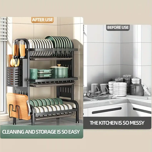 <span class=keywords><strong>3</strong></span> 단 녹슬지 않는 접시 배수 랙 튼튼한 금속 벽걸이 형 주방 조리대 보관 선반 2 단 디자인 OEM/ODM 상자 - Product Image 6