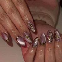 Offre Spéciale : Faux Ongles 3D de Luxe Effet Œil de Chat, Courts, Forme Amande, Couleur Violet