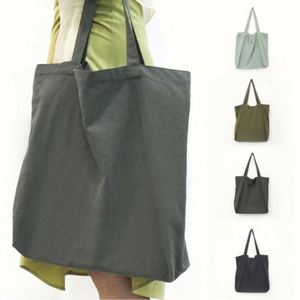 Sacs fourre-tout réutilisables en toile de coton et lin, couleur unie Morandi, décontractés, personnalisés, pour la plage et les courses - Product Image 4