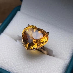 SGARIT Romantic Heart Jewelry 4.46g 18k Gold 11.75ct Natural <strong>Citrine</strong> Diamond Gemstone Ring Bridal Wedding <strong>Jewellery</strong> - Product Image 4