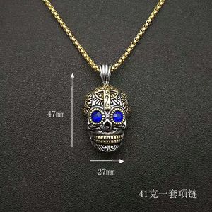 Yunnique-collar de calavera de acero inoxidable con colgante de ojos azules, joyería de fiesta unisex HX055 - Product Image 4