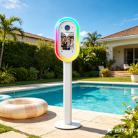Nouvelle cabine photo intelligente 2026 pour iPad et appareil photo reflex numérique avec éclairage LED RGB, en aluminium léger, compatible avec les flashs externes
