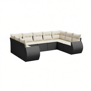 Conjunto de Sofá de Jardín de Ratán Blanco Crema en Negro, Muebles de Exterior de 6 Plazas, Diseño Contemporáneo, Resistente a la Intemperie - Product Image 1