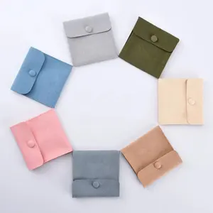 Best packaging benutzer definierte Logo Mikro faser Leder Umschlag Klappe Schmuck beutel Tasche Snap Button Schmuck beutel mit Insert-Karte