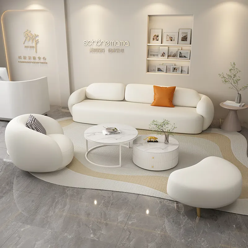 2023 Neues Schönheits salon Bekleidungs geschäft Lounge Bereich Empfang Licht Luxus Creme Wind Technologie Stoff Sofa