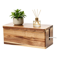 Caja grande para organizar cables, con borde festoneado, de madera de acacia, para organizar cables eléctricos y regletas.