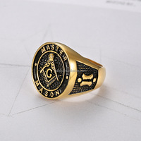 Anillos Masónicos Clásicos UJBOX para Hombre, Anillos Masónicos AG de Acero Inoxidable Chapado en Oro Negro, Regalo de Joyería R753G