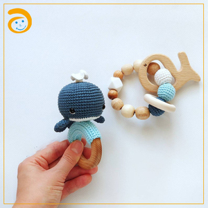 Sonajero ecológico <span class=keywords><strong>de</strong></span> ganchillo para bebé, mordedor <span class=keywords><strong>de</strong></span> madera, pulsera, anillo, sonajero orgánico, juguetes <span class=keywords><strong>de</strong></span> gimnasio para recién nacido, animal del bosque - Product Image 3