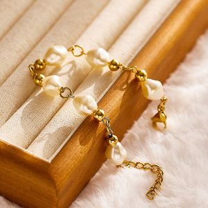 Bracelet en acier inoxydable plaqué or 18 carats avec perle, personnalisable, non étanche, pour cadeau - Product Image 2